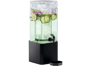 Classic 1.5 Gallon Square Acrylic Beverage Dispenser with Black Metal Base and Ice chamber