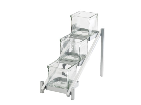 One by One Three Tier Silver Jar Display - 6 1/4" x 13 1/4" x 11 1/2"