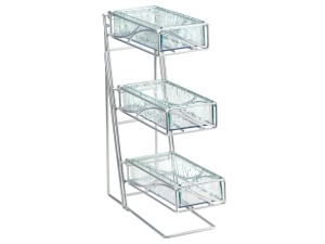 Platinum 3-Tier Metal Flatware / Condiment Display with Faux Glass Bins