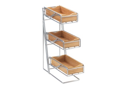 Platinum 3-Tier Metal Flatware / Condiment Display with Bamboo Bins