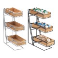 Platinum 3-Tier Metal Flatware / Condiment Display with Bamboo Bins