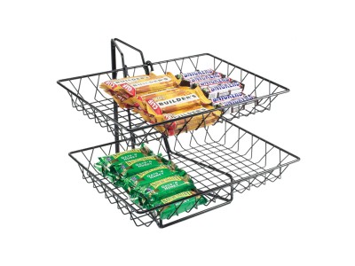 Two Tier Merchandiser with Rectangular Wire Baskets - 18" x 15" x 15"