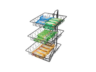 Three Tier Merchandiser with Square Wire Baskets - 12" x 19" x 20"