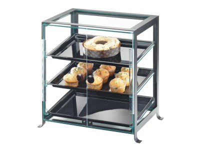 Soho Three Tier Black Display Case with Rear Door - 17 1/4" x 12 3/4" x 20 3/4"