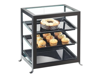 Soho Three Tier Black Display Case with Rear Doors - 21 1/4" x 15 3/4" x 20 3/4"