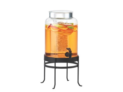 Soho 2 Gallon Black Glass Beverage Dispenser with Ice Chamber