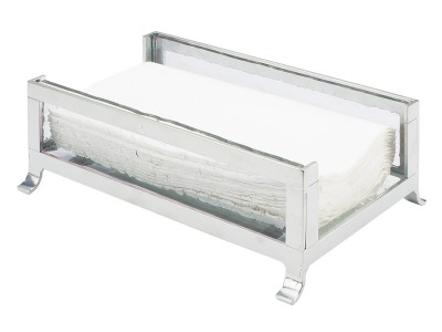 Soho Silver Napkin Holder with Frosted Glass Sides - 9 1/2" x 6 1/4" x 3 1/2"