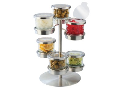 Stainless Steel 6 Tier Revolving Chilled Mixology Display - 32oz Jars With Hinged Lid