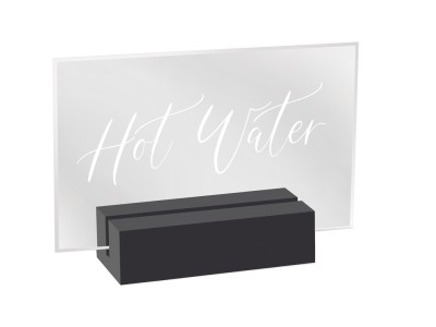 Black Wood / Clear Acrylic "Hot Water" Sign - 5 3/4" x 1 1/2" x 2 1/2"