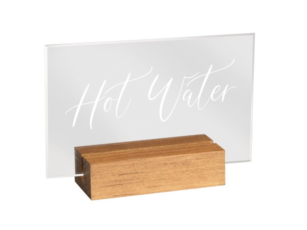 Madera / Clear Acrylic "Hot Water" Sign - 5 3/4" x 1 1/2" x 2 1/2"