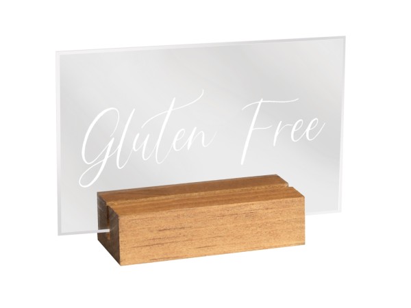 Madera / Clear Acrylic "Gluten Free" Sign - 5 3/4" x 1 1/2" x 2 1/2"