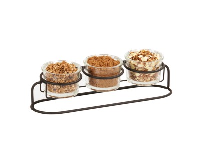 Madison 16" x 5" x 4 1/2" Black Condiment Display with (3) 16 oz. Jars