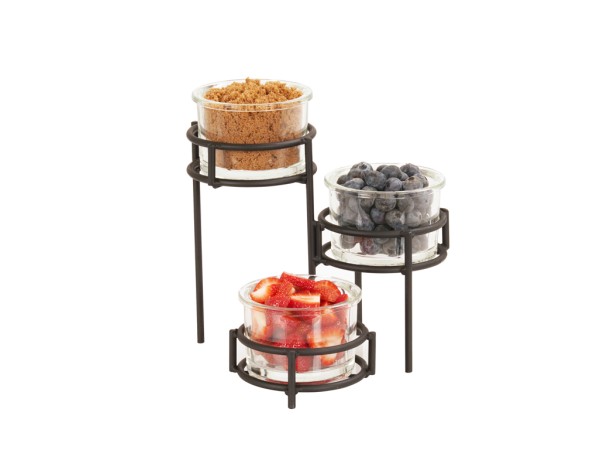 Madison 11" x 11" x 12 1/4" Black 3-Tier Condiment Display with (3) 16 oz. Jars