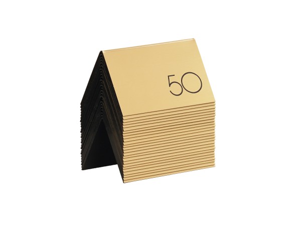 5" x 3" Gold / Black Double-Sided Number Table Tents - 26 to 50