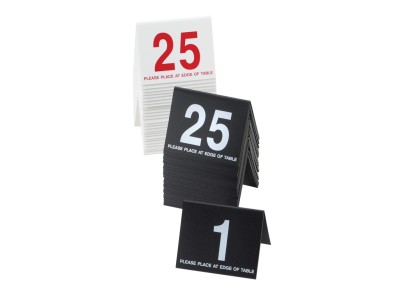 3" x 3" White / Red Double-Sided Number Table Tents - 1 to 25