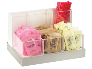 Luxe Multi-Bin Condiment and Stir Stick Organizer with Stainless Steel Base