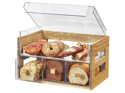 Madera Rustic Pine 2 Tier Bread Display Case - 20 1/8" x 12 3/4" x 13 1/8"