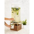 Mid-Century 3 Gallon Square Beverage Dispenser with Walnut and Brass Base and Ice Chamber