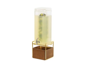 Mid-Century 3 Gallon Square Beverage Dispenser with Walnut and Brass Base and Infusion Chamber