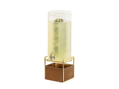 Mid-Century 3 Gallon Square Beverage Dispenser with Walnut and Brass Base and Infusion Chamber