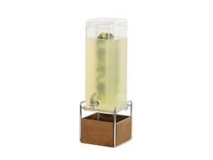 Mid-Century 3 Gallon Square Beverage Dispenser with Walnut and Chrome Base and Infusion Chamber