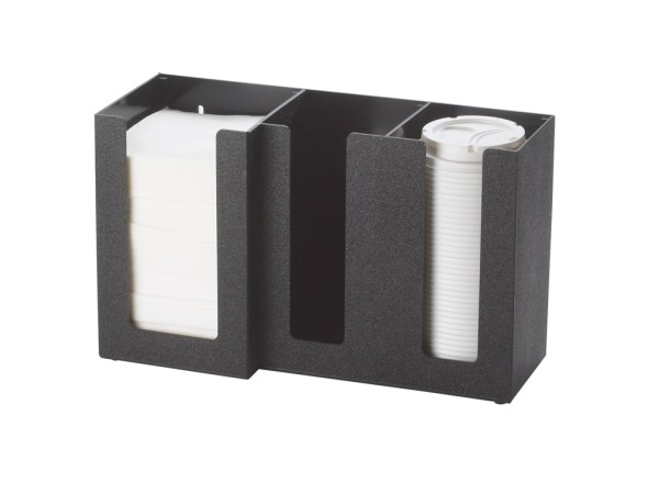 Classic Black 3-Section Countertop Cup, Lid, and Napkin Organizer