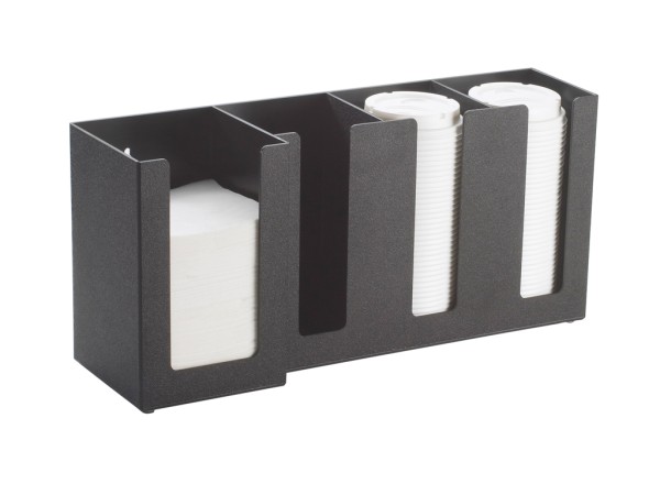 Classic Black 4-Section Countertop Cup, Lid, and Napkin Organizer