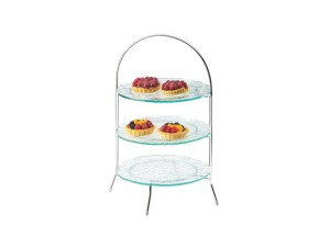 Iron Three Tier Chrome Bowl and Plate Display - 11 3/4" x 11 3/4" x 20"