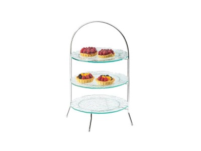 Iron Three Tier Chrome Bowl and Plate Display - 11 3/4" x 11 3/4" x 20"