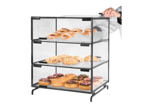 Three Tier Black Pastry Display Case - 16" x 23" x 20"