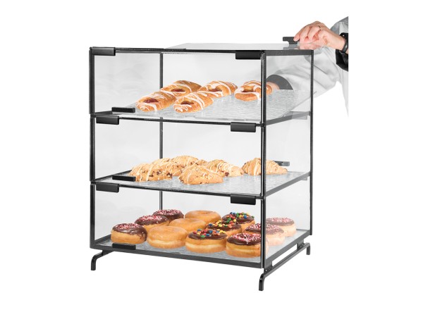 Three Tier Black Pastry Display Case - 16" x 23" x 20"