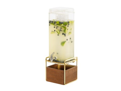 Mid-Century 3 Gallon Square Beverage Dispenser with Walnut and Brass Base and Ice Chamber